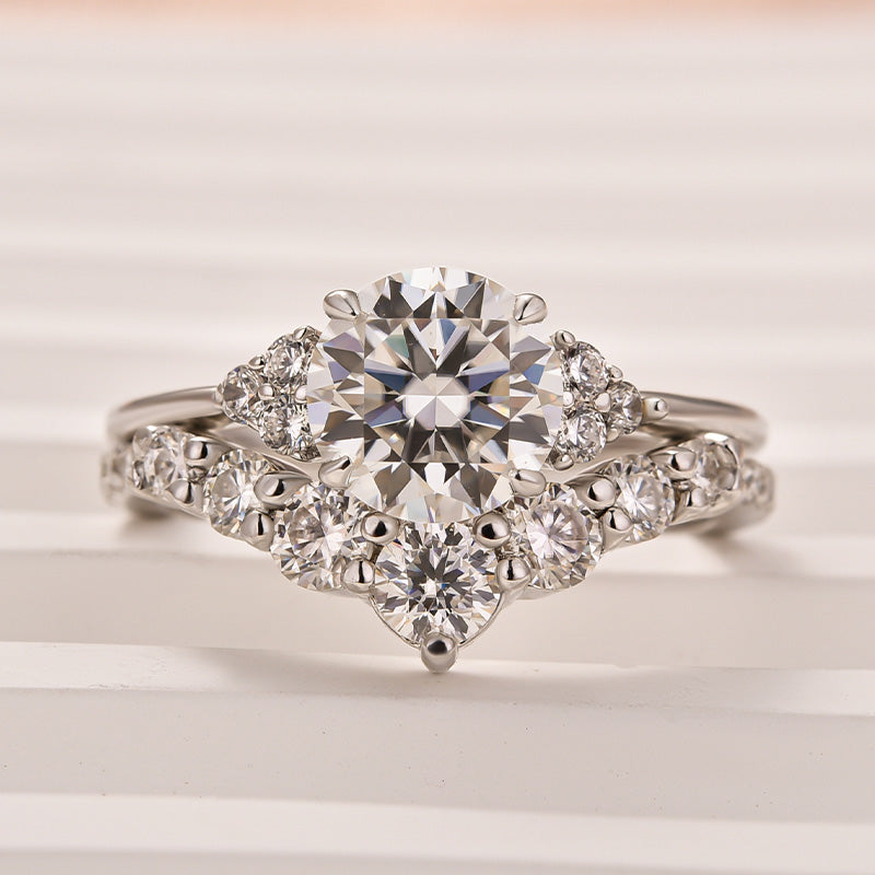 1.2Ct Round Cut Moissanite Wedding Set - Curved White Gold Band