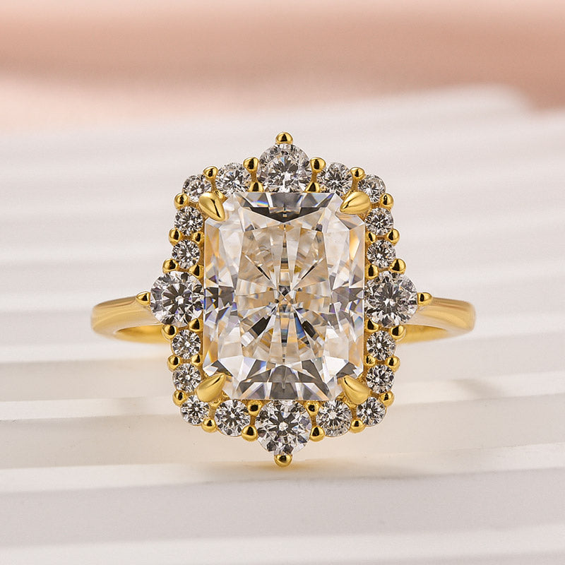 3.0Ct Radiant Moissanite Ring - 925 Silver Yellow Gold
