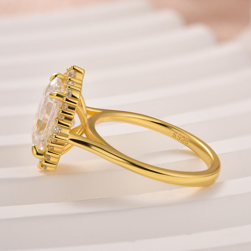 3.0Ct Radiant Moissanite Ring - 925 Silver Yellow Gold