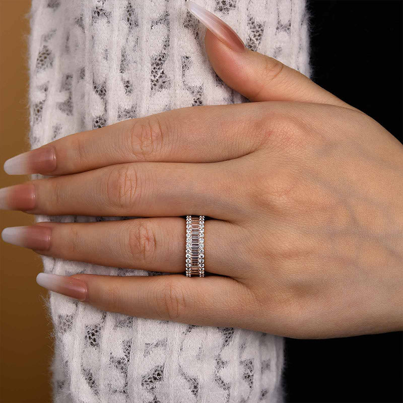 925 Sterling Silver Wedding Band with 6.0 Carat Sona Simulated Diamonds