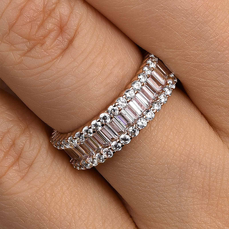 925 Sterling Silver Wedding Band with 6.0 Carat Sona Simulated Diamonds