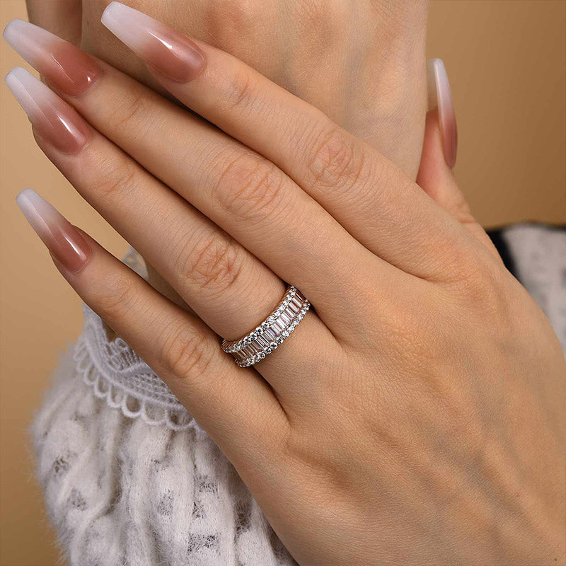925 Sterling Silver Wedding Band with 6.0 Carat Sona Simulated Diamonds