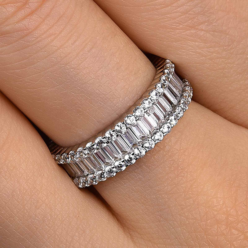 925 Sterling Silver Wedding Band with 6.0 Carat Sona Simulated Diamonds