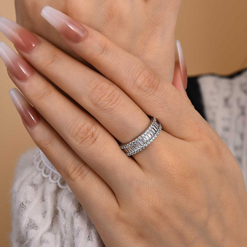 925 Sterling Silver Wedding Band with 6.0 Carat Sona Simulated Diamonds