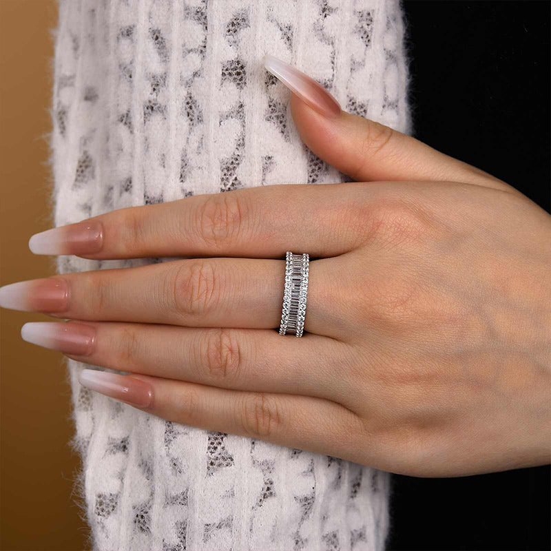 925 Sterling Silver Wedding Band with 6.0 Carat Sona Simulated Diamonds