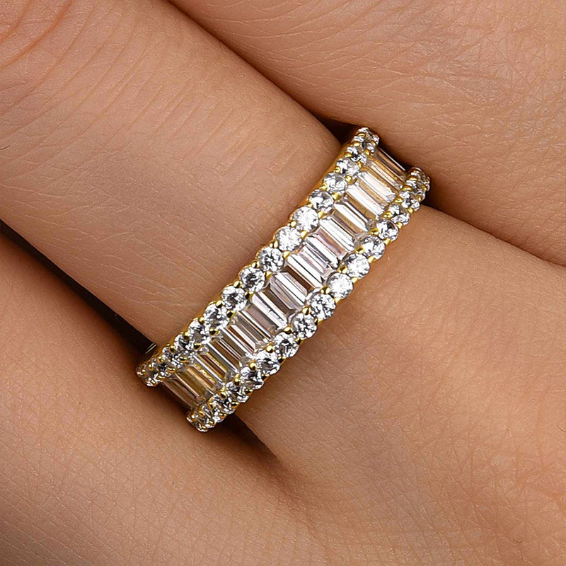 925 Sterling Silver Wedding Band with 6.0 Carat Sona Simulated Diamonds