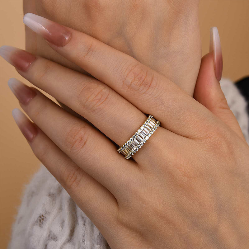 925 Sterling Silver Wedding Band with 6.0 Carat Sona Simulated Diamonds