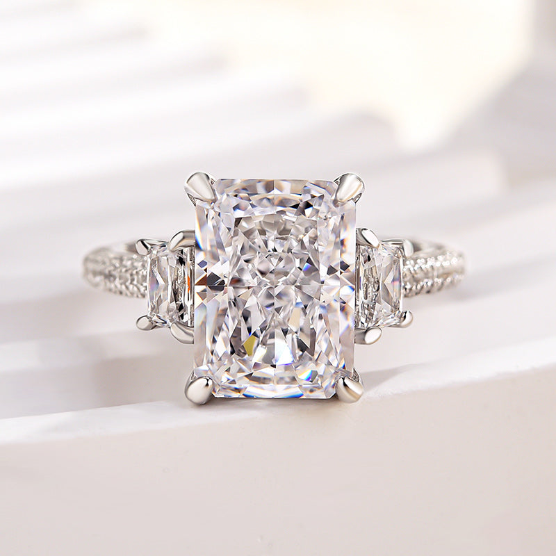 Luxury White Gold Plated Radiant Cut Diamond Ring