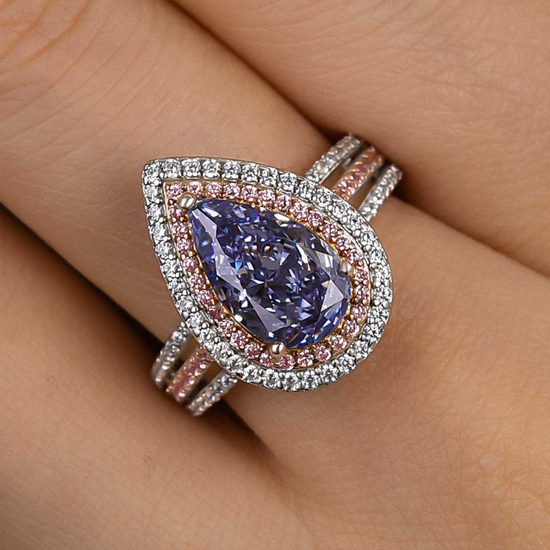 Aquamarine Blue Pear-Cut Simulated Diamond Engagement Ring