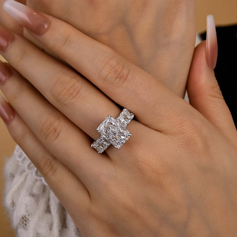 5 Carat Radiant-Cut Simulated Diamond Halo Engagement Ring