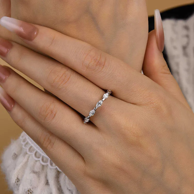 925 Silver Two-Tone 1ct Marquise Diamond Band