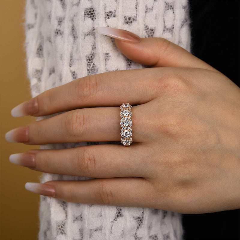 1.8ct Halo 5-Stone Anniversary Ring in Sterling Silver & Tri-Gold