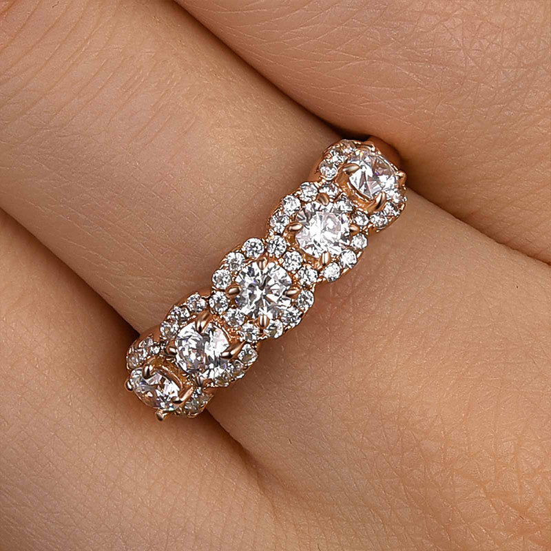 1.8ct Halo 5-Stone Anniversary Ring in Sterling Silver & Tri-Gold
