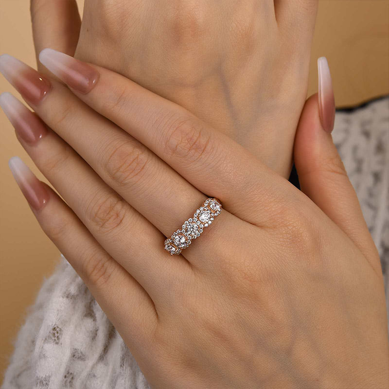1.8ct Halo 5-Stone Anniversary Ring in Sterling Silver & Tri-Gold