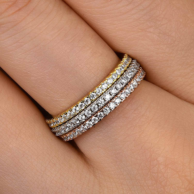 1.5 Carat Round Cut Diamond Wedding Band - Sterling Silver