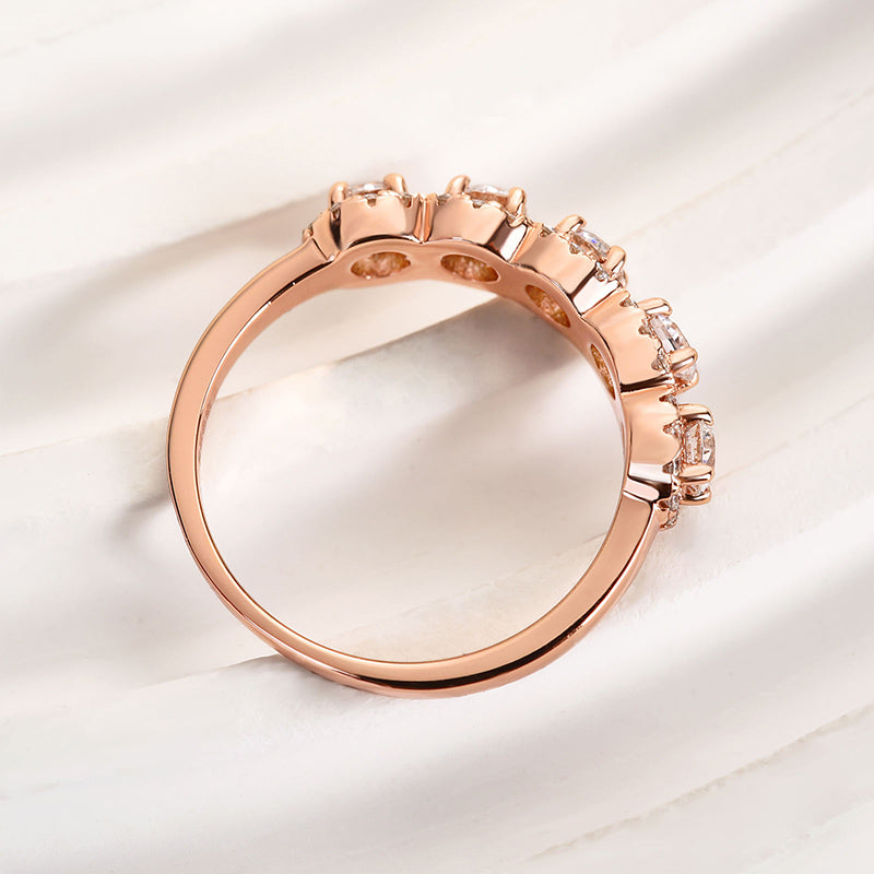 1.8ct Halo 5-Stone Anniversary Ring in Sterling Silver & Tri-Gold