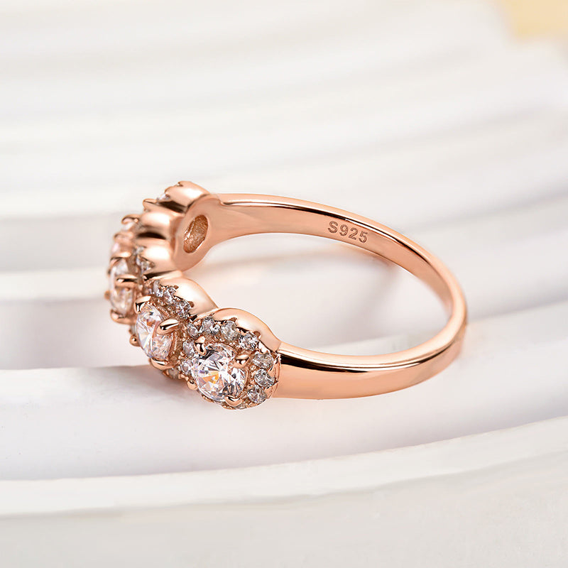 1.8ct Halo 5-Stone Anniversary Ring in Sterling Silver & Tri-Gold