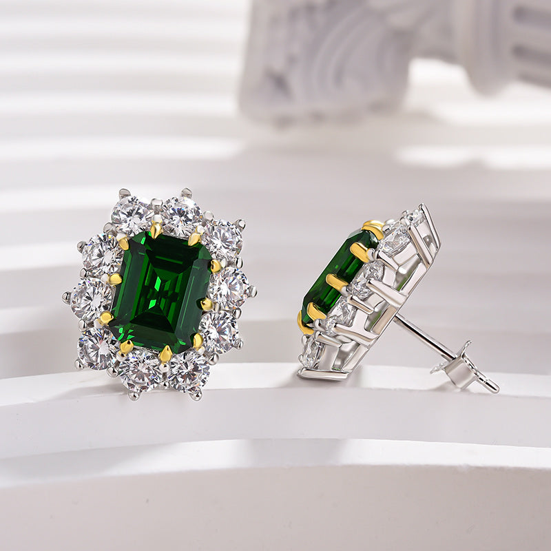 Emerald Cut Diamond Earrings in 925 Silver