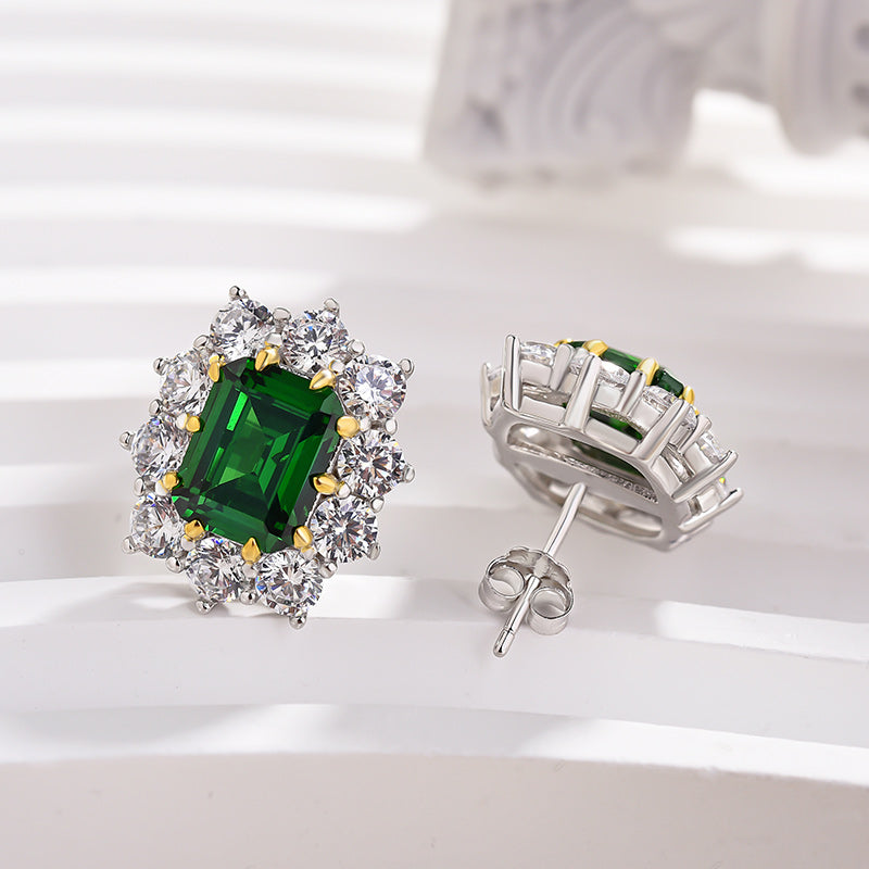 Emerald Cut Diamond Earrings in 925 Silver