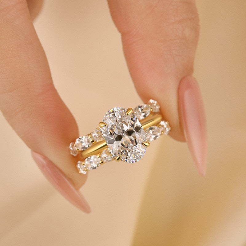 Luxury 4.0Ct Oval Wedding Ring Set | 3PC Yellow Gold Plated