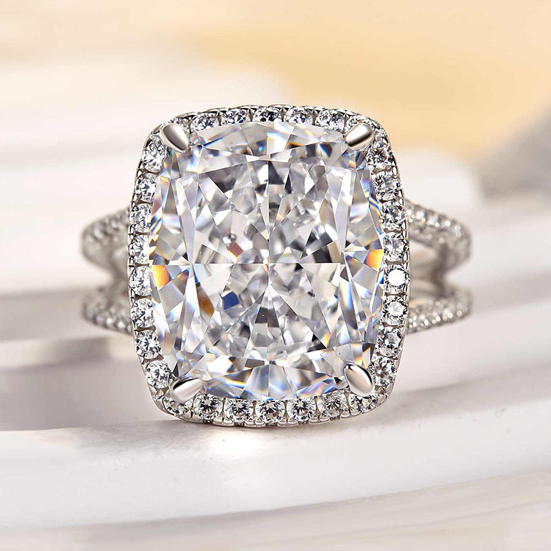 9.0ct Cushion Cut Diamond Ring – White Gold Plated Sterling Silver