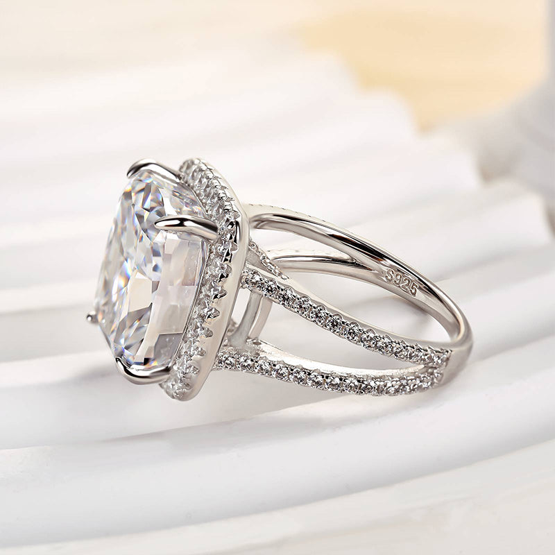 9.0ct Cushion Cut Diamond Ring – White Gold Plated Sterling Silver