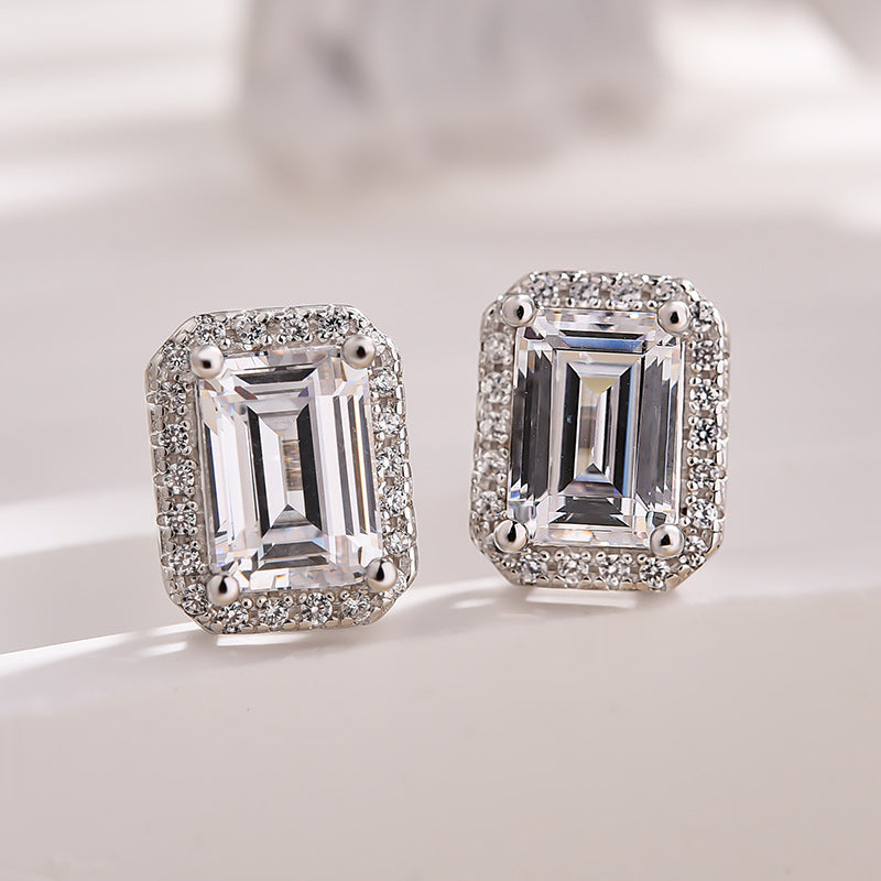Emerald Cut White Sapphire Earrings with Simulated Diamonds