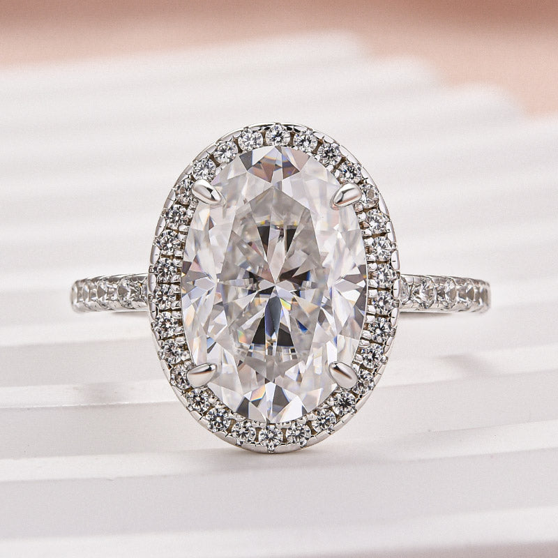 4.0CT Oval Moissanite Halo Ring – 925 Silver 18K White Gold