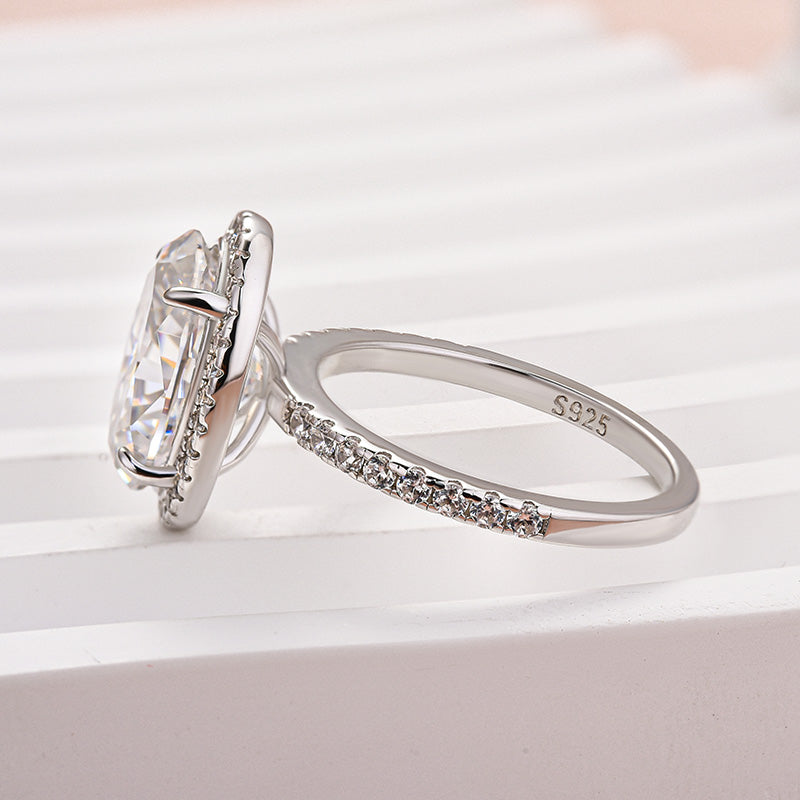 4.0CT Oval Moissanite Halo Ring – 925 Silver 18K White Gold