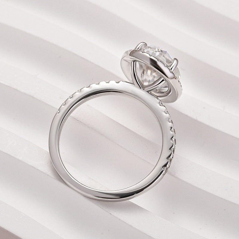 4.0CT Oval Moissanite Halo Ring – 925 Silver 18K White Gold