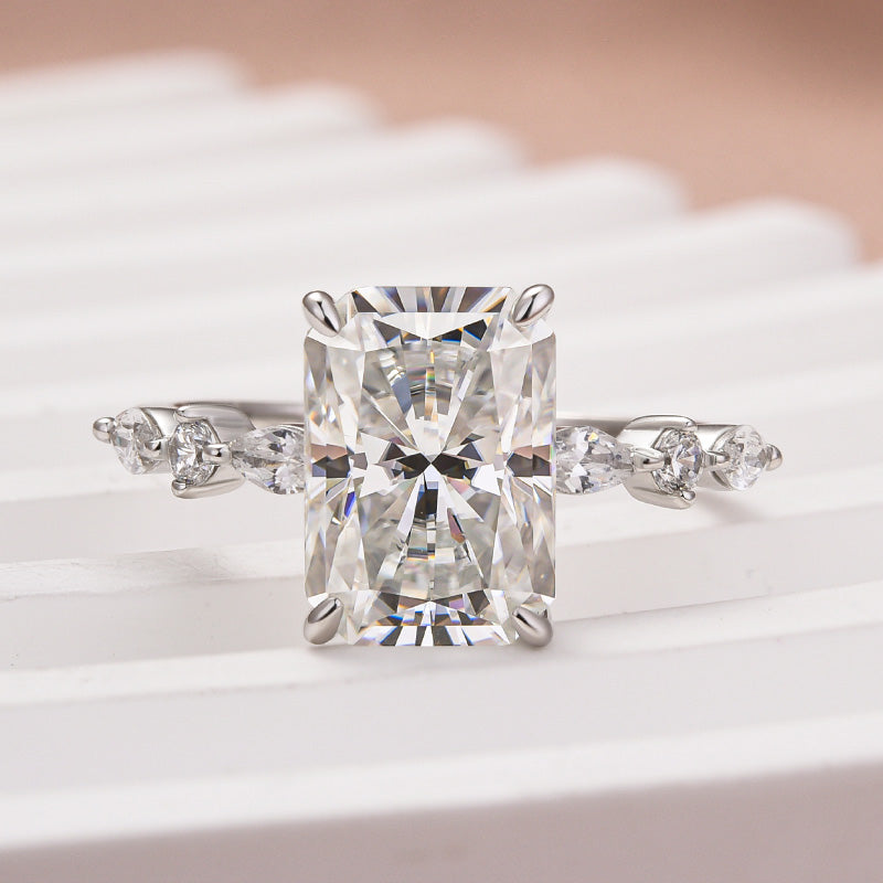 3.5CT Radiant Cut Moissanite Engagement Ring – 925 Silver 18K White Gold