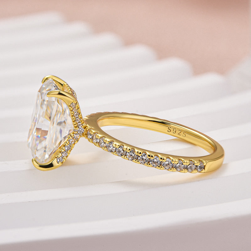 4.5CT Radiant Cut Moissanite Ring – 925 Silver Yellow Gold Plated