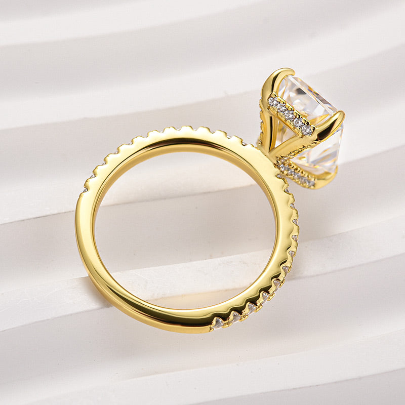 4.5CT Radiant Cut Moissanite Ring – 925 Silver Yellow Gold Plated