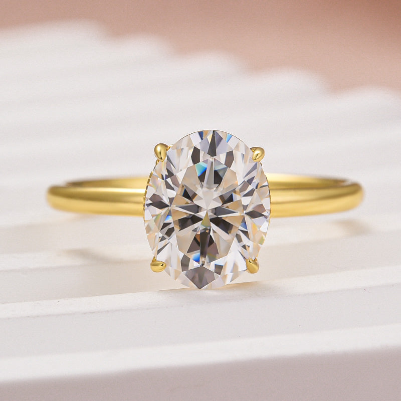 2.0CT Oval Moissanite Engagement Ring - Sterling Silver 18K Gold Plated