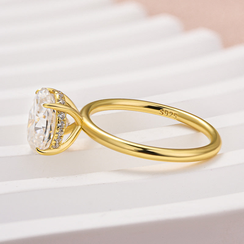 2.0CT Oval Moissanite Engagement Ring - Sterling Silver 18K Gold Plated