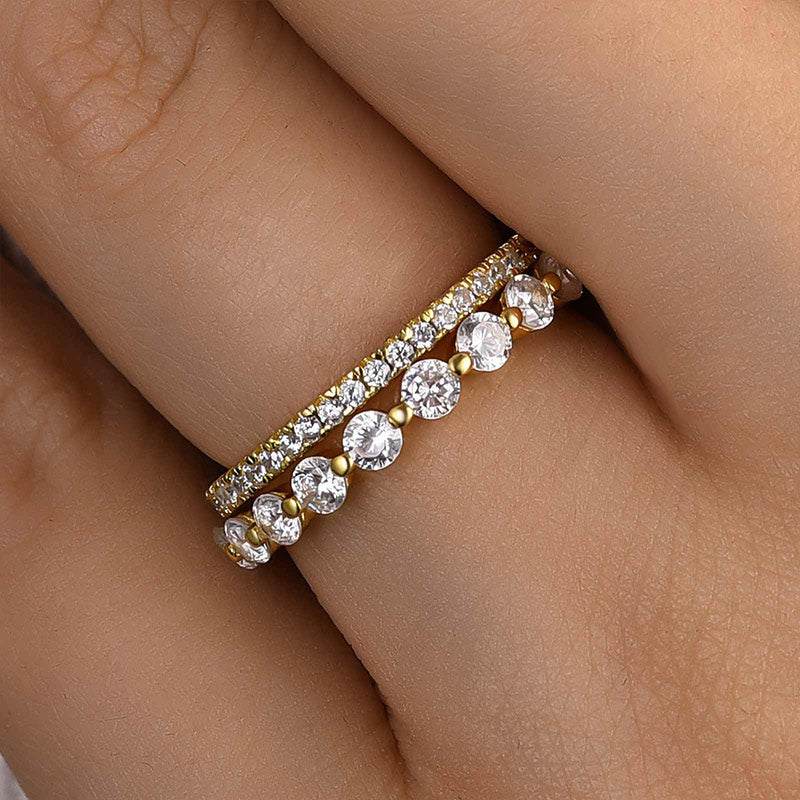 Elegant Gold Plated Sterling Silver Wedding Band Set with 2.3 Carat Simulated Diamonds