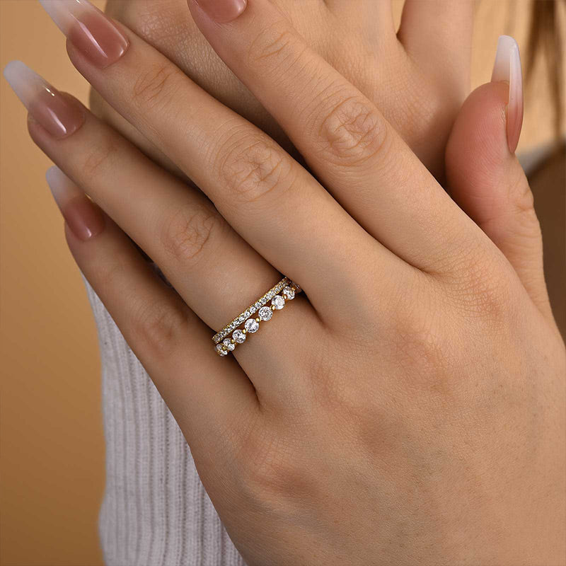 Elegant Gold Plated Sterling Silver Wedding Band Set with 2.3 Carat Simulated Diamonds