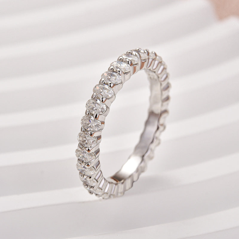 3.0CT Oval Moissanite Wedding Band – Platinum Plated Silver