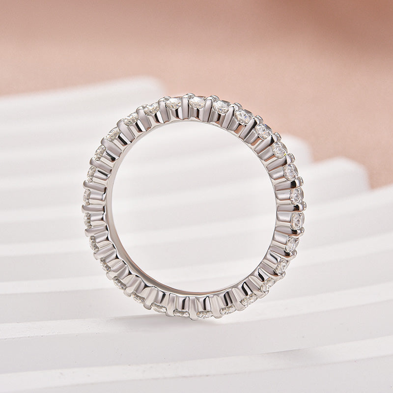 3.0CT Oval Moissanite Wedding Band – Platinum Plated Silver