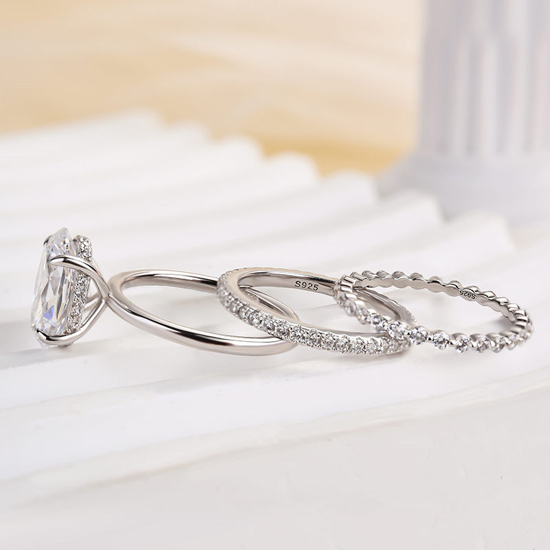 925 Sterling Silver Oval Cut Sona Simulated Diamond Wedding Band