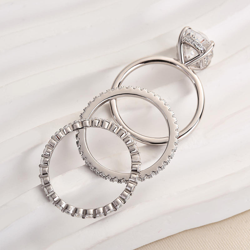 925 Sterling Silver Oval Cut Sona Simulated Diamond Wedding Band