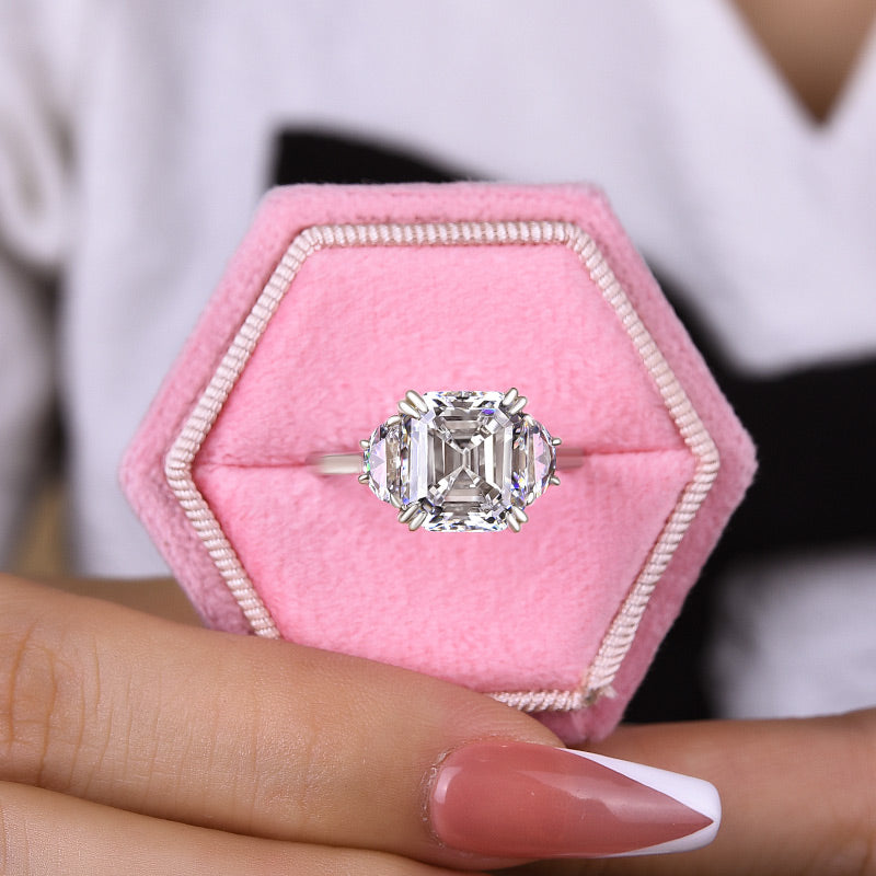 4.5ct Asscher Sona Diamond Ring White Gold Plated