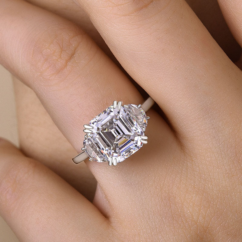 4.5ct Asscher Sona Diamond Ring White Gold Plated