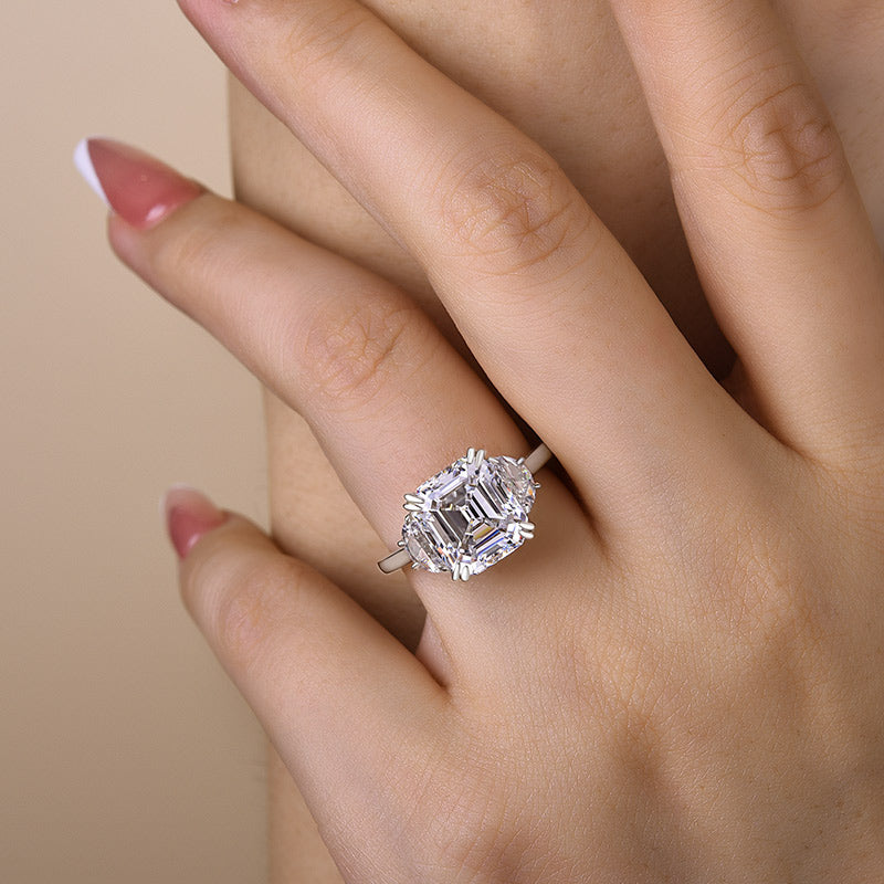 4.5ct Asscher Sona Diamond Ring White Gold Plated