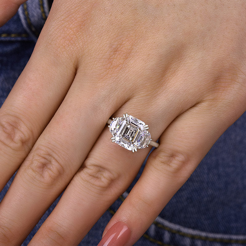 4.5ct Asscher Sona Diamond Ring White Gold Plated