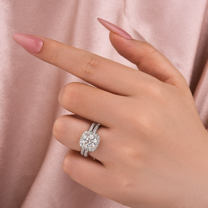 2Ct Round Moissanite Halo Ring 18K White Gold Plated