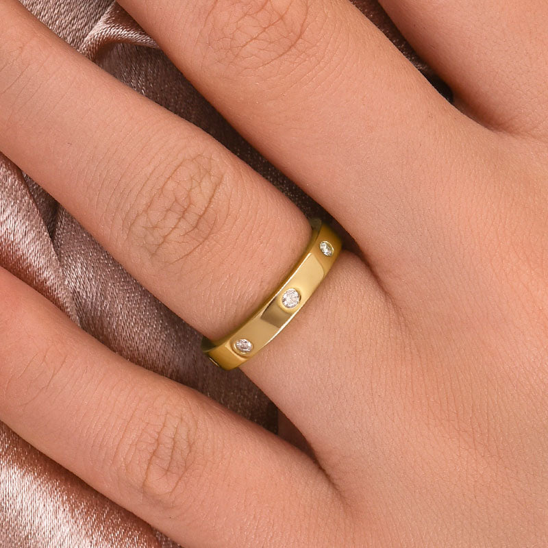 0.4Ct Moissanite Gold Wedding Band - 3.5mm Wide