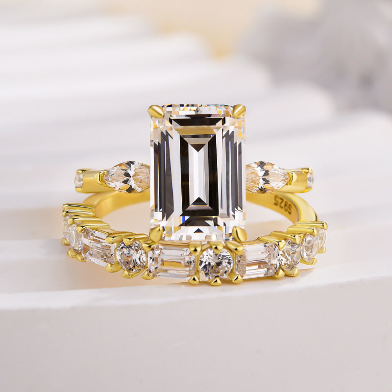 3.5Ct Emerald Cut Diamond Ring with Marquise Accents