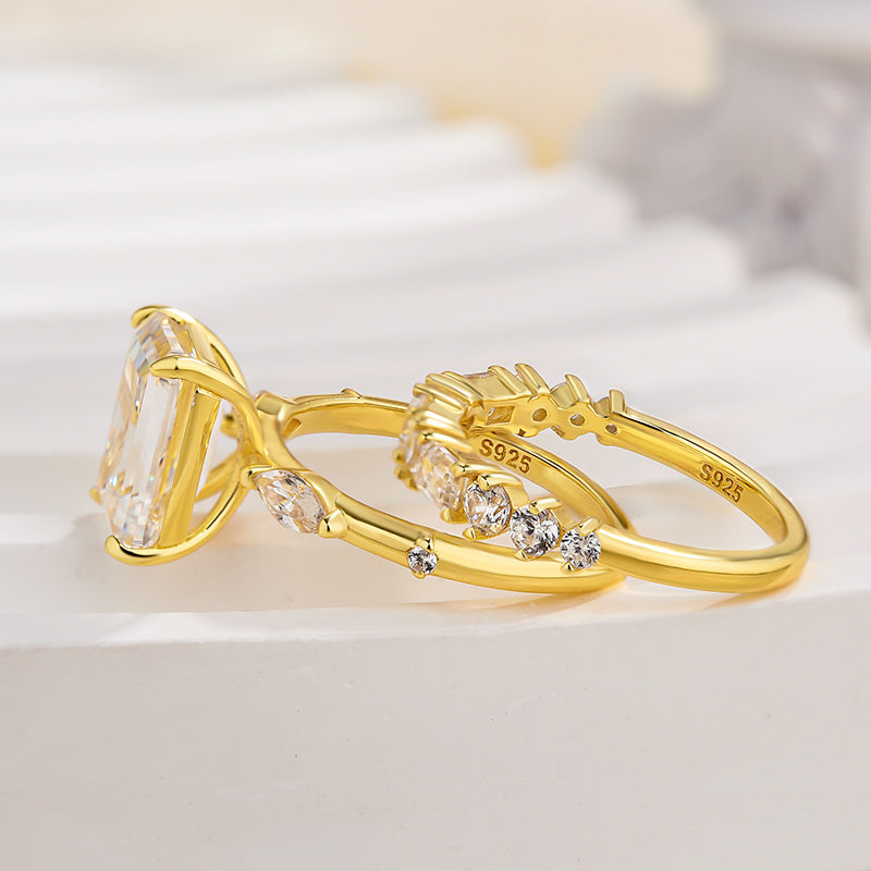 3.5Ct Emerald Cut Diamond Ring with Marquise Accents