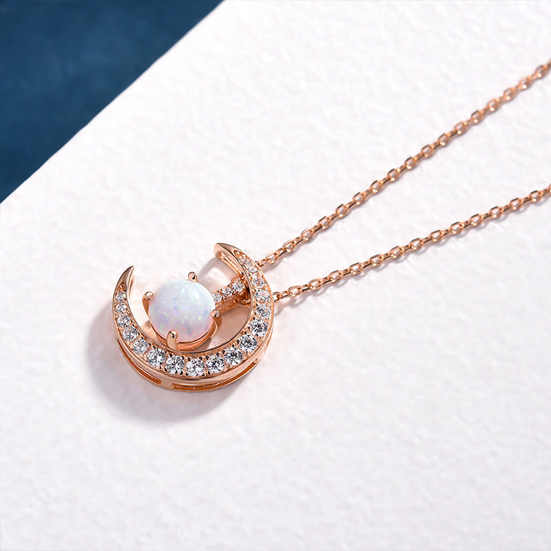 Elegant Opal Round Cut Simulated Diamond Necklace in Rose Gold